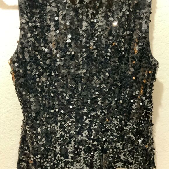 St. John Cowl Neck Top Women size 12 Metallic Sequin Black Event - Picture 4 of 14
